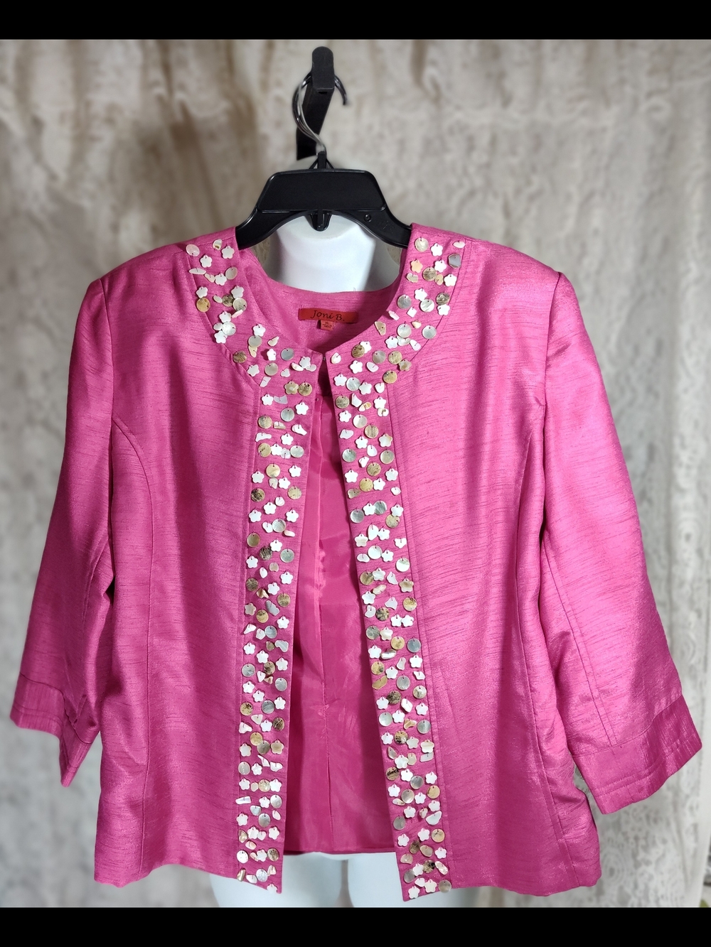 Joni B Pink Embellished Shells Open Front Jacket